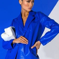 DETERMINED MIND FAUX LEATHER SKIRT -helmut shop determined mind faux leather skirt royal blue 2 2