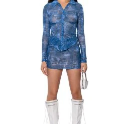 DIFFERENT THAN YOU DENIM PRINT MESH BUTTON DOWN -helmut shop different than you denim print mesh button down blue multi 3 3