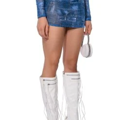 DIFFERENT THAN YOU DENIM PRINT MESH MINI SKIRT -helmut shop different than you denim print mesh mini skirt blue multi 2 2