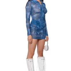 DIFFERENT THAN YOU DENIM PRINT MESH MINI SKIRT -helmut shop different than you denim print mesh mini skirt blue multi 5 5