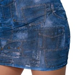 DIFFERENT THAN YOU DENIM PRINT MESH MINI SKIRT -helmut shop different than you denim print mesh mini skirt blue multi 9 9
