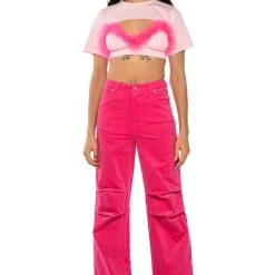 DIONNE FEATHER TRIM BRA AND ULTRA CROP TSHIRT SET -helmut shop dionne feather trim bra and ultra crop tshirt set pink multi 3 3