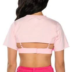 DIONNE FEATHER TRIM BRA AND ULTRA CROP TSHIRT SET -helmut shop dionne feather trim bra and ultra crop tshirt set pink multi 6 6