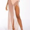 DISCO DOLL EMBELLISHED HIGH SLIT MESH MAXI SKIRT