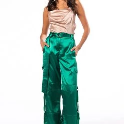 DIVA DRIP SLEEVELESS CHAIN DETAIL SATIN COWL NECK BLOUSE -helmut shop diva drip sleeveless chain detail satin cowl neck blouse beige 3 3