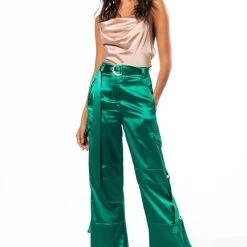 DIVA DRIP SLEEVELESS CHAIN DETAIL SATIN COWL NECK BLOUSE -helmut shop diva drip sleeveless chain detail satin cowl neck blouse beige 4 4