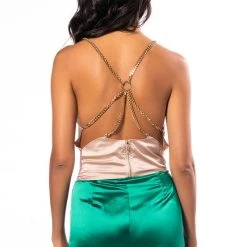 DIVA DRIP SLEEVELESS CHAIN DETAIL SATIN COWL NECK BLOUSE -helmut shop diva drip sleeveless chain detail satin cowl neck blouse beige 9 9