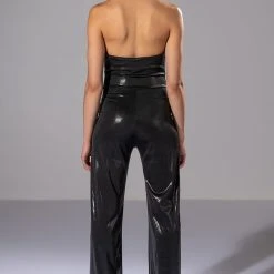 DO BETTER METALLIC COWL NECK JUMPSUIT -helmut shop do better metallic cowl neck jumpsuit black 4 4