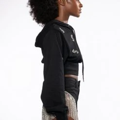 DOLLARS ON MY MIND CROPPED RHINESTONE SWEATSHIRT -helmut shop dollars on my mind cropped rhinestone sweatshirt black 5 5