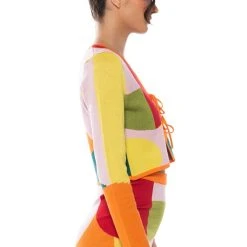 DONNA TIE FRONT CARDIGAN -helmut shop donna tie front cardigan orange multi 3 3