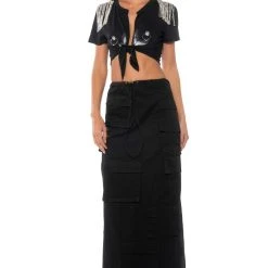 DOUBLE TAKE EMBELLISHED T SHIRT IN BLACK -helmut shop double take embellished t shirt in black black multi 2 2