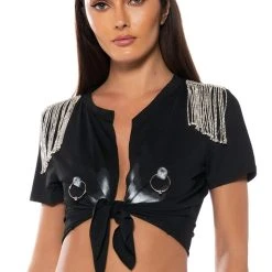 DOUBLE TAKE EMBELLISHED T SHIRT IN BLACK -helmut shop double take embellished t shirt in black black multi 3 3