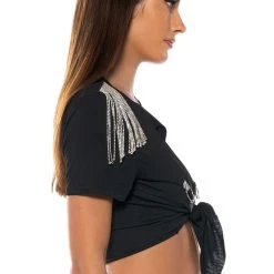 DOUBLE TAKE EMBELLISHED T SHIRT IN BLACK -helmut shop double take embellished t shirt in black black multi 4 4