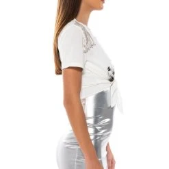 DOUBLE TAKE EMBELLISHED T SHIRT IN WHITE -helmut shop double take embellished t shirt in white white black 3 3