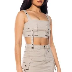 DOWN FOR ANYTHING CARGO CROP TOP -helmut shop down for anything cargo crop top gray 2 2