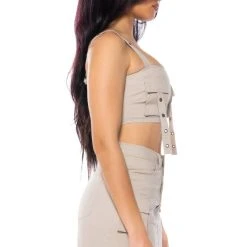DOWN FOR ANYTHING CARGO CROP TOP -helmut shop down for anything cargo crop top gray 5 5