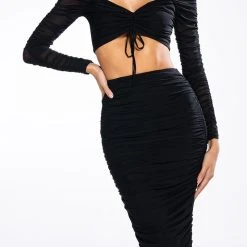 DRAMA FREE CINCHED MESH BLOUSE -helmut shop drama free cinched mesh blouse black 2 2