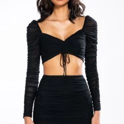 DRAMA FREE CINCHED MESH BLOUSE -helmut shop drama free cinched mesh blouse black 5 5