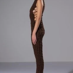 DREAM LOVER TEXTURED LACE UP JUMPSUIT -helmut shop dream lover textured lace up jumpsuit brown 3 3