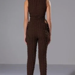DREAM LOVER TEXTURED LACE UP JUMPSUIT -helmut shop dream lover textured lace up jumpsuit brown 4 4