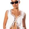 DREAMY TIE FRONT LACE DETAIL SLEEVELESS BLOUSE -helmut shop dreamy tie front lace detail sleeveless blouse white 1 1