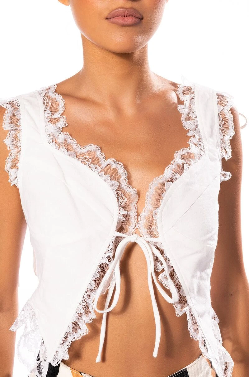 DREAMY TIE FRONT LACE DETAIL SLEEVELESS BLOUSE 8 DREAMY TIE FRONT LACE DETAIL SLEEVELESS BLOUSE - Image 6