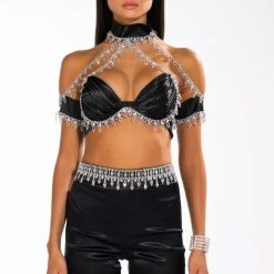 DRENCHED IN DIAMONDS SATIN BRA TOP -helmut shop drenched in diamonds satin bra top black 3 3 c1