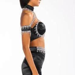 DRENCHED IN DIAMONDS SATIN BRA TOP -helmut shop drenched in diamonds satin bra top black 4 4 c1