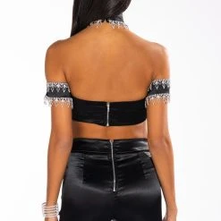 DRENCHED IN DIAMONDS SATIN BRA TOP -helmut shop drenched in diamonds satin bra top black 5 5 c1