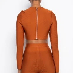 DRINKS ON YOU CUTOUT LONG SLEEVE BANDAGE TOP -helmut shop drinks on you cutout long sleeve bandage top rust 6 6