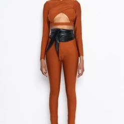 DRINKS ON YOU CUTOUT LONG SLEEVE BANDAGE TOP -helmut shop drinks on you cutout long sleeve bandage top rust 8 8