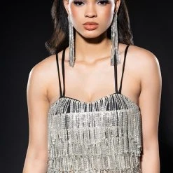 DRIPPIN RHINESTONE FRINGE CORSET -helmut shop drippin rhinestone fringe corset black 2 2