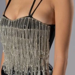 DRIPPIN RHINESTONE FRINGE CORSET -helmut shop drippin rhinestone fringe corset black 7 7