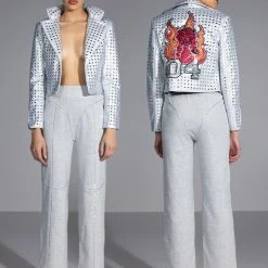 DRIPPING JEWELS RHINESTONE SWEATPANT -helmut shop dripping jewels rhinestone sweatpant heather grey 5 5