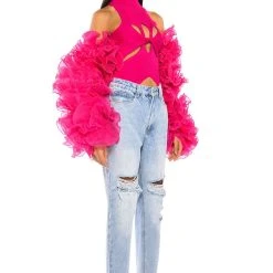 DYNAMITE MOCK NECK TWIST DETAIL SLEEVELESS KNIT TOP -helmut shop dynamite mock neck twist detail sleeveless knit top fuchsia 5 5