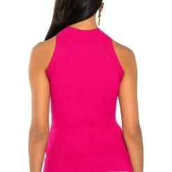 DYNAMITE MOCK NECK TWIST DETAIL SLEEVELESS KNIT TOP -helmut shop dynamite mock neck twist detail sleeveless knit top fuchsia 7 7