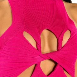 DYNAMITE MOCK NECK TWIST DETAIL SLEEVELESS KNIT TOP -helmut shop dynamite mock neck twist detail sleeveless knit top fuchsia 8 8
