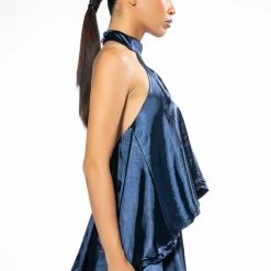 EASY GOING HIGH LOW SATIN HALTERNECK TOP -helmut shop easy going high low satin halterneck top teal 4 4