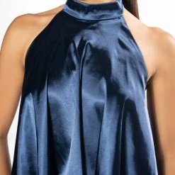 EASY GOING HIGH LOW SATIN HALTERNECK TOP -helmut shop easy going high low satin halterneck top teal 6 6