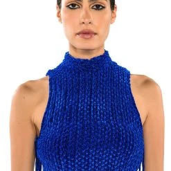 ECHO VELVET SLEEVELESS TOP IN BLUE