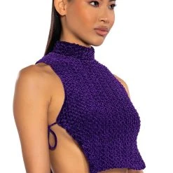 ECHO VELVET SLEEVELESS TOP IN PURPLE -helmut shop echo velvet sleeveless top in purple purple 2 2