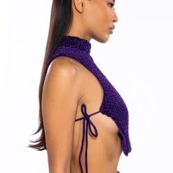 ECHO VELVET SLEEVELESS TOP IN PURPLE -helmut shop echo velvet sleeveless top in purple purple 5 5