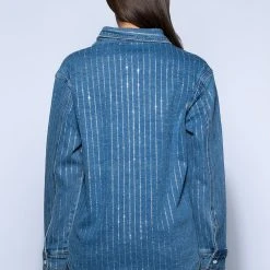 EFFORTLESS GLAM RHINESTONE STRIPE BUTTON DOWN SHIRT -helmut shop effortless glam rhinestone stripe button down shirt blue 6 6