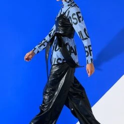 EFFORTLESSLY FAB BRA DETAIL LAYERED BUTTON DOWN BLOUSE -helmut shop effortlessly fab bra detail layered button down blouse blue multi 3 3