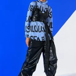 EFFORTLESSLY FAB BRA DETAIL LAYERED BUTTON DOWN BLOUSE -helmut shop effortlessly fab bra detail layered button down blouse blue multi 4 4