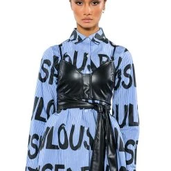 EFFORTLESSLY FAB BRA DETAIL LAYERED BUTTON DOWN BLOUSE -helmut shop effortlessly fab bra detail layered button down blouse blue multi 5 5