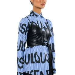 EFFORTLESSLY FAB BRA DETAIL LAYERED BUTTON DOWN BLOUSE -helmut shop effortlessly fab bra detail layered button down blouse blue multi 6 6