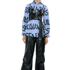 EFFORTLESSLY FAB BRA DETAIL LAYERED BUTTON DOWN BLOUSE -helmut shop effortlessly fab bra detail layered button down blouse blue multi 7 7