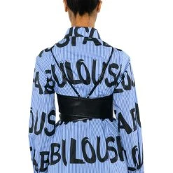 EFFORTLESSLY FAB BRA DETAIL LAYERED BUTTON DOWN BLOUSE -helmut shop effortlessly fab bra detail layered button down blouse blue multi 9 9