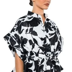 ELEGANZA TIE FRONT BLOUSE -helmut shop eleganza tie front blouse black white 2 2